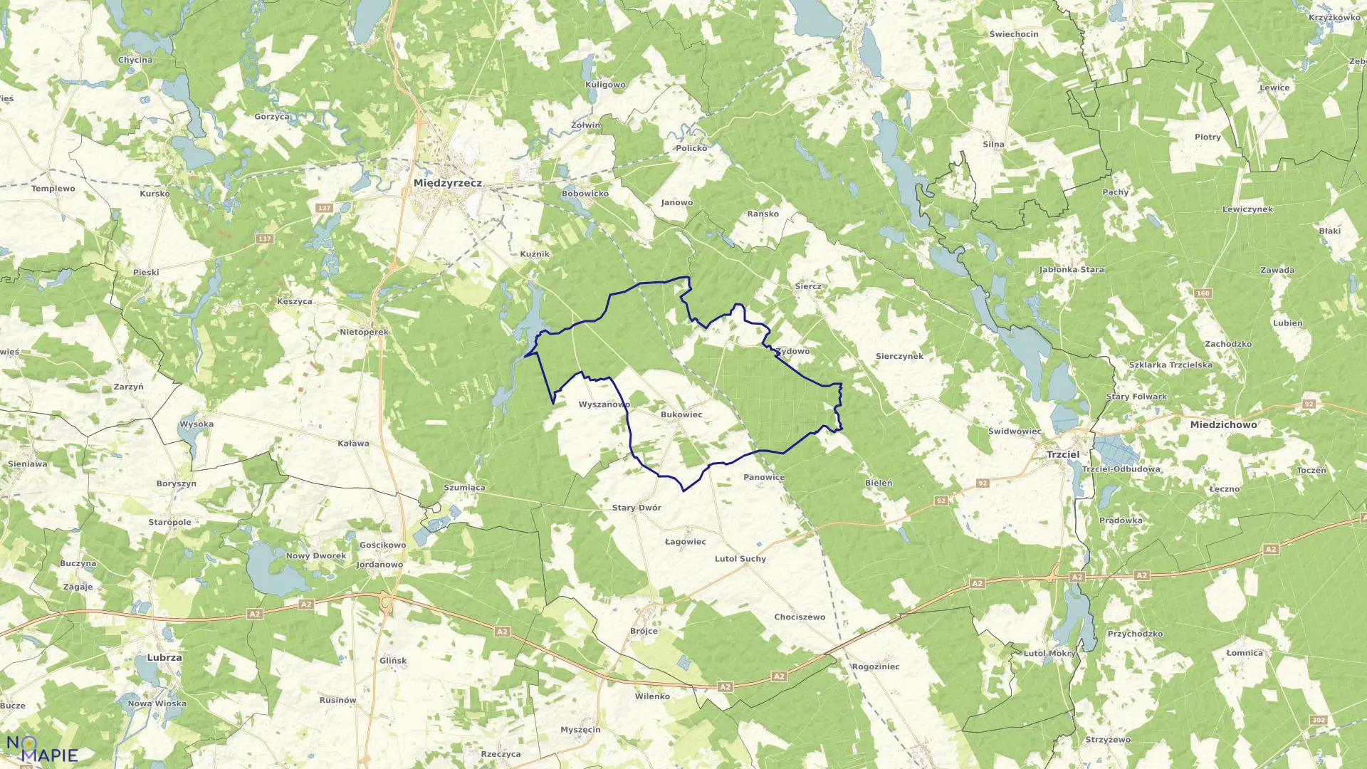 Mapa obrębu BUKOWIEC w gminie Międzyrzecz