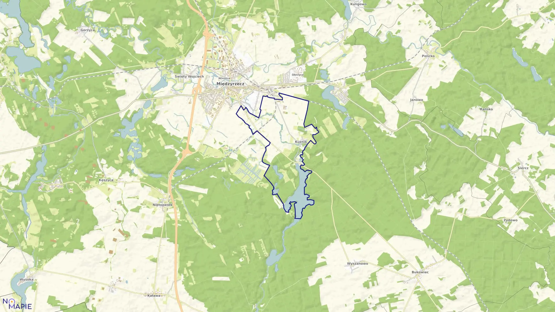 Mapa obrębu KUŹNIK w gminie Międzyrzecz
